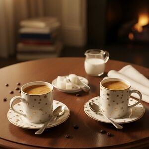 Sakura Galaxy White & Gold  14k Star Patterned‎ 2 Coffee Mug Sets